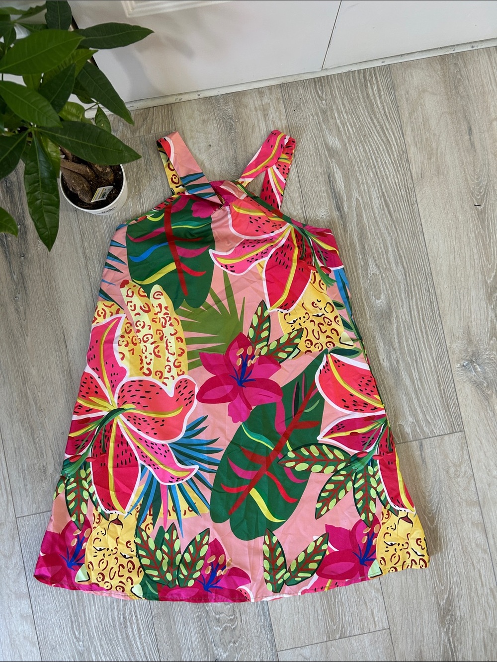 SHEIN Pink Tropical Floral Mini Sundress